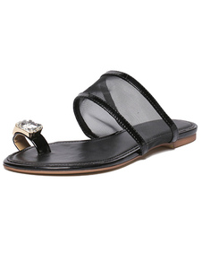 Black Beach Sandals maille strass PU brevets tongs pour femmes