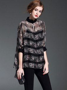 Chemisier imprimé noir surdimensionné chemisier soyeux