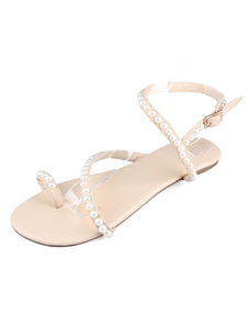 Sandales en cuir plat Chic perles abricot clair pour les femmes