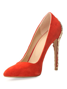 Détails en métal rouge pompes bout pointu Suede talons