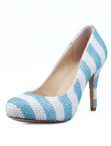 Color Block pompes rayures impression d’unité centrale de perles brevet talons