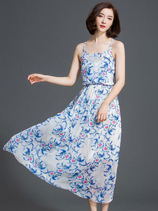 Maxi robe multicolore Floral impression en mousseline de soie robe