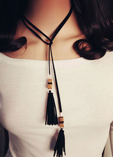 Frange noire collier Chic simili cuir collier pour femme