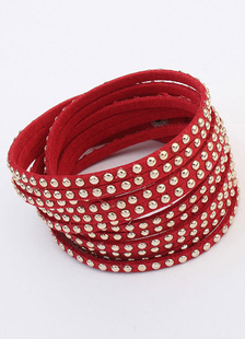 Rouge en couches Bracelet Stud en Faux cuir Bracelet pour les femmes