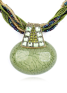 Collier en métal vert pendentif Strass pour femmes
