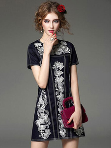 Robe courte multicolore brodé coton Mini robe