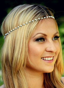 Bandeau blanc perle chaîne métal cheveux accessoires