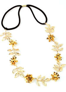 Accessoires de cheveux métal chaîne or bandeau fleurs