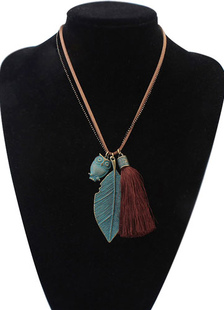 Leaf multicolore Fringe collier Faux cuir collier pour femme