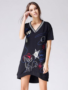 Dessin animé impression robe courte multicolore avant Maj Polyester robe
