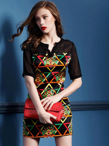 Minirobe Polyester impression multicolore Bodycon Dress
