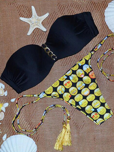 Bikini multicolore sangles Polyester maillot de bain Print Emoji