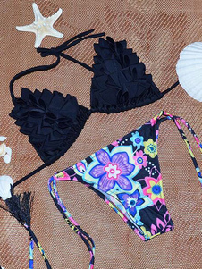 Bikini multicolore Halter bretelles maillot de Polyester imprimé Floral