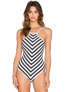 Rayures bicolores Monokini impression sangles Polyester maillot de bain