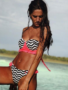 Bikini multicolore bustier rayures impression Polyester maillot de bain pour femmes