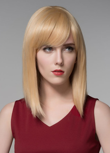 Perruque cheveux humains or clair Cogne perruque droite moyenne pour les femmes