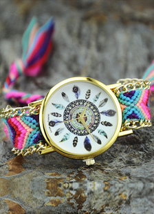 Alliage de montre impression multicolore rond forme montre pour femmes