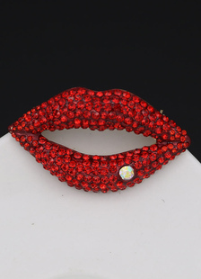 Lèvre Rouge broche en métal Strass pour femmes