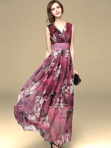 Mousseline de soie robe Maxi avec une impression de grandes fleurs