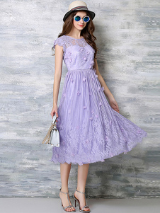 Robe d’été patineuse avec fleurs Trim et dentelle