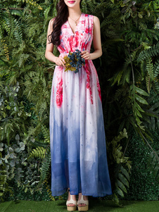 Mousseline de soie robe Maxi avec floraison fleurs Design d’impression et de haute taille