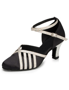 Danse latine bicolore sandales cheville sangle salle de bal Satin talons pour femmes