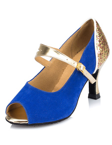 Danse latine bleu pompes Peep Toe paillettes Suede bal talons hauts pour femmes