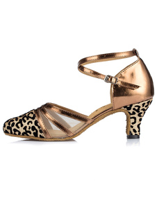 Léopard impression danse latine sandales cheville sangle PU salle de bal talons hauts pour femmes