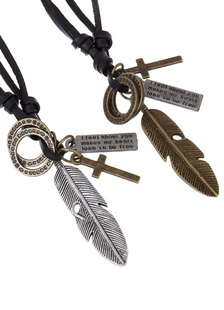 Feuille de croix multicolore collier simili-cuir métal collier pour hommes