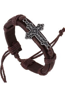 Brown Croix Bracelet simili cuir Bracelet pour hommes