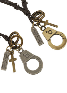Croix multicolore menottes Collier Collier de métal en Faux cuir pour hommes