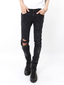 Jean cassé en détresse noir coton Skinny Jeans pour hommes