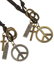 Multicouleur paix symbole Collier Collier de métal en Faux cuir pour hommes