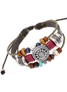 Bracelet Perles multicolor couches métalliques en Faux cuir Bracelet pour hommes