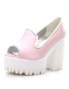 Talons de cuir Chic rose Peep Toe plate-forme sandales pour femmes