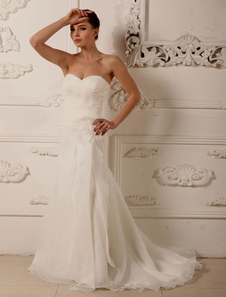 Sirène Wedding Dress Sweatheart plissée robe de mariée Organza Fleur Chaple Train