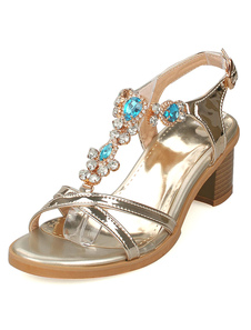 Stras sandales sangles en cuir talons pour femmes