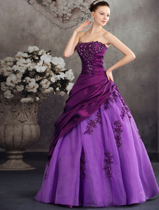 Robes de Quinceanera robe de bal Organza bretelles perles appliques taffetas plissé étage longueur r