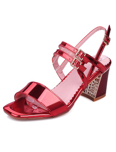 Sandales rouges sangles cuir Chic talons hauts pour femmes