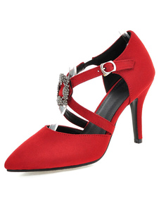 Sandales rouges Criss Cross a souligné Toe en cuir talons hauts pour femmes