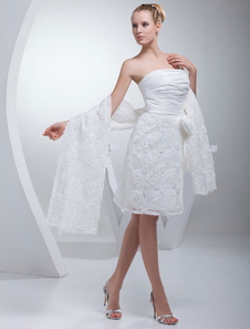 Réception mariage robe bustier plissé Sash Bow dentelle fleur courte longueur gaine robe de mariée
