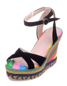 Sandales compensées multicolore imprimer Terry sandales pour femmes