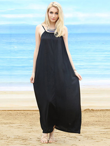 Bretelles robe Maxi noir surdimensionné coton robe