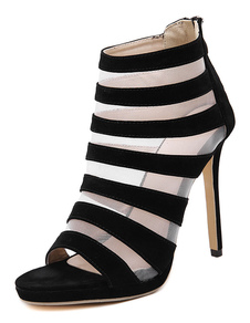 Terry de rayures noires Gladiator sandales talons hauts pour femmes