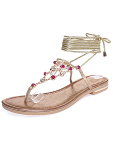 Gladiateur multicolore sandales lacets Flats en cuir pour femmes