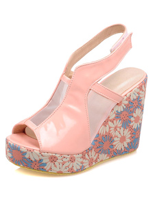 Multicolor Wedge sandales Peep Toe PU imprimer sandales pour femmes