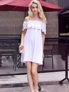Robe d’été blanche hors-la-épaule Ruffles robe courte Polyester