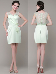 Robe de Cocktail Homecoming court robe Illusin v-Neck Satin plissé dentelle fleur gaine