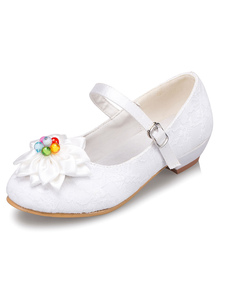 Fille fleur blanche dentelle fleurs sangles PU chaussures pour filles