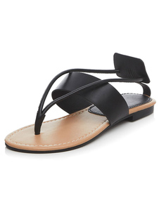 Les Flats de noirs découpés sangles sandales en cuir pour femmes
